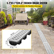 VEVOR Trench Drain System, Channel Drain with Metal Grate, 5.8x3.1-Inch HDPE Drainage Trench, Black Plastic Garage Floor Drain, 5x39