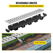 VEVOR Trench Drain System, Channel Drain with Metal Grate, 5.8x3.1-Inch HDPE Drainage Trench, Black Plastic Garage Floor Drain, 5x39