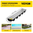 VEVOR Trench Drain System, Channel Drain with Metal Grate, 5.8x3.1-Inch HDPE Drainage Trench, Black Plastic Garage Floor Drain, 5x39