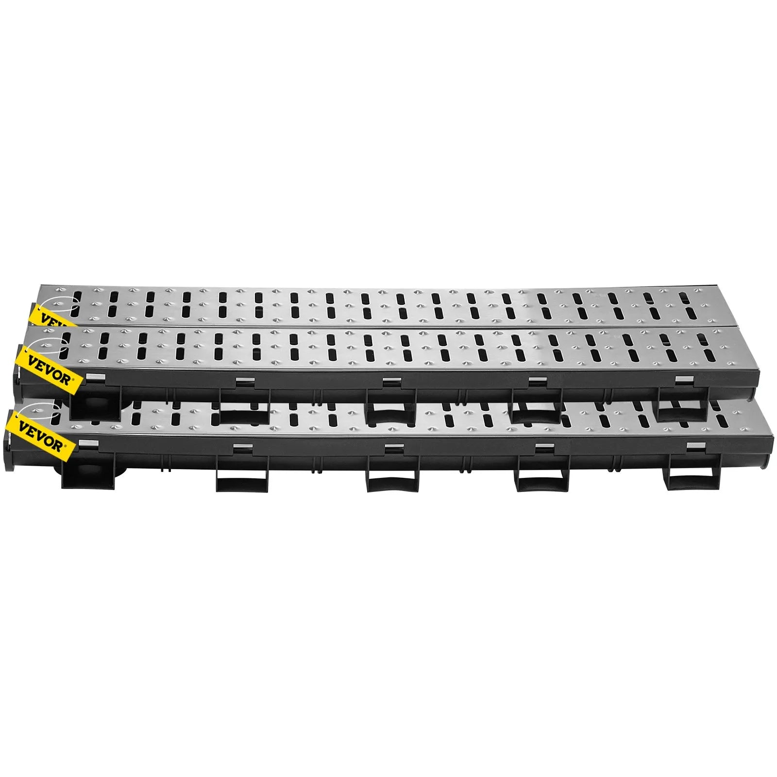 VEVOR Trench Drain System, Channel Drain with Metal Grate, 5.8x3.1-Inch HDPE Drainage Trench, Black Plastic Garage Floor Drain, 5x39