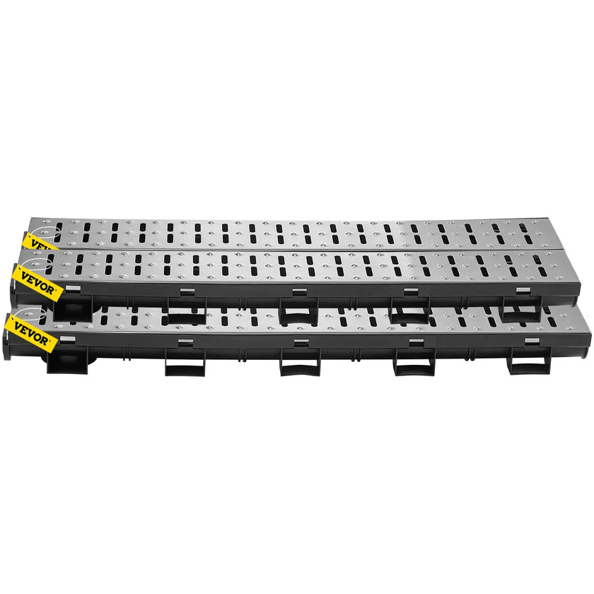 VEVOR Trench Drain System, Channel Drain with Metal Grate, 5.8x3.1-Inch HDPE Drainage Trench, Black Plastic Garage Floor Drain, 5x39