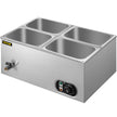 VEVOR 110V Commercial Food Warmer 4x1/4GN, 4-Pan Stainless Steel Bain Marie 14.8 Qt Capacity,1500W Steam Table 15cm/6inch Deep,Temp. Control 86-185, Electric Soup Warmer w/Lids & 2 Ladles