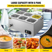 VEVOR 110V Commercial Food Warmer 6x1/6GN, 6-Pan Stainless Steel Bain Marie 12.6 Qt Capacity,1500W Steam Table 15cm/6inch Deep,Temp. Control 86-185, Electric Soup Warmer w/Lids & 2 Ladles