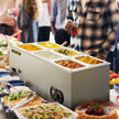 VEVOR 110V Commercial Food Warmer 6x1/6GN, 6-Pan Stainless Steel Bain Marie 12.6 Qt Capacity,1500W Steam Table 15cm/6inch Deep,Temp. Control 86-185, Electric Soup Warmer w/Lids & 2 Ladles