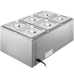VEVOR 110V Commercial Food Warmer 6x1/6GN, 6-Pan Stainless Steel Bain Marie 12.6 Qt Capacity,1500W Steam Table 15cm/6inch Deep,Temp. Control 86-185, Electric Soup Warmer w/Lids & 2 Ladles
