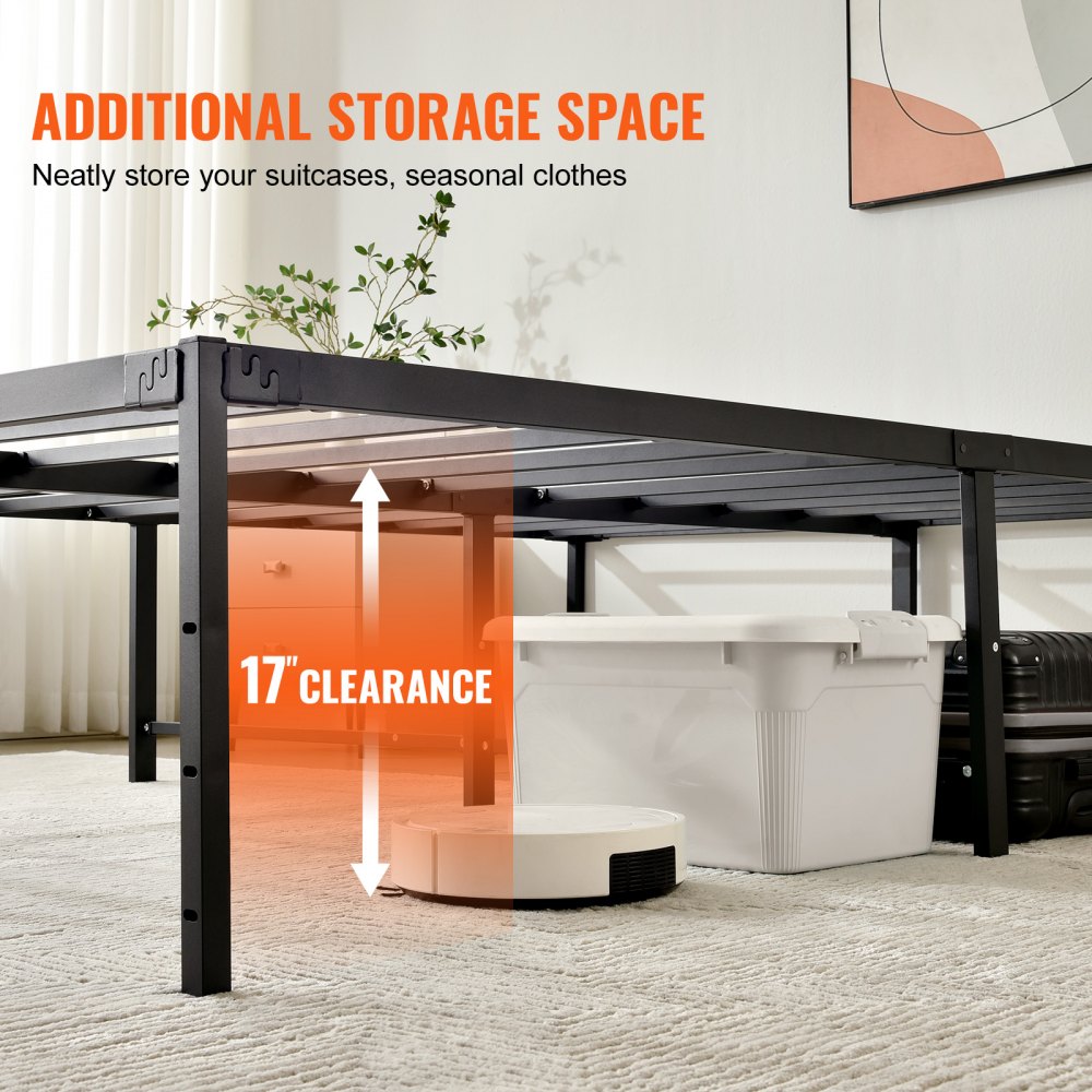 VEVOR 18 Inch Full Metal Bed Frame Platform, No Box Spring Needed, 1500 lbs Loading Capacity Embedded Heavy Duty Mattress Foundation with Steel Slat Support, Easy Assembly, Noise Free
