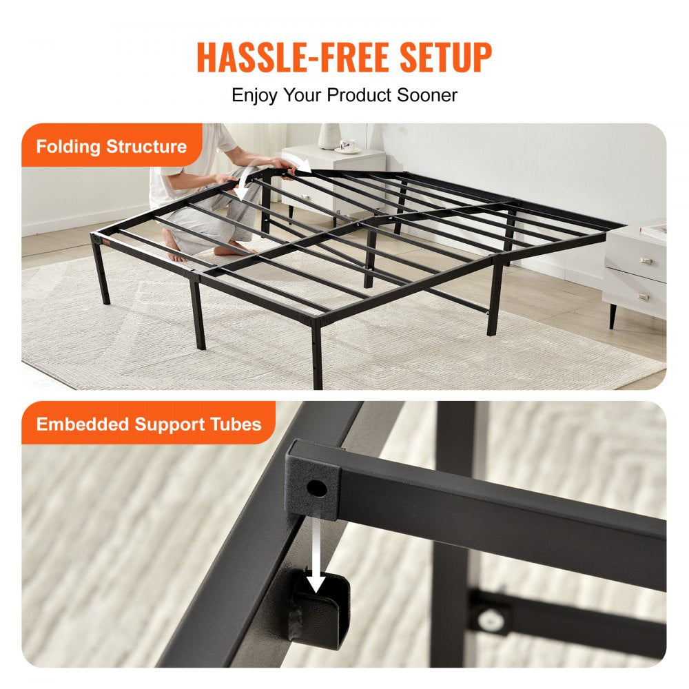 VEVOR 18 Inch Full Metal Bed Frame Platform, No Box Spring Needed, 1500 lbs Loading Capacity Embedded Heavy Duty Mattress Foundation with Steel Slat Support, Easy Assembly, Noise Free