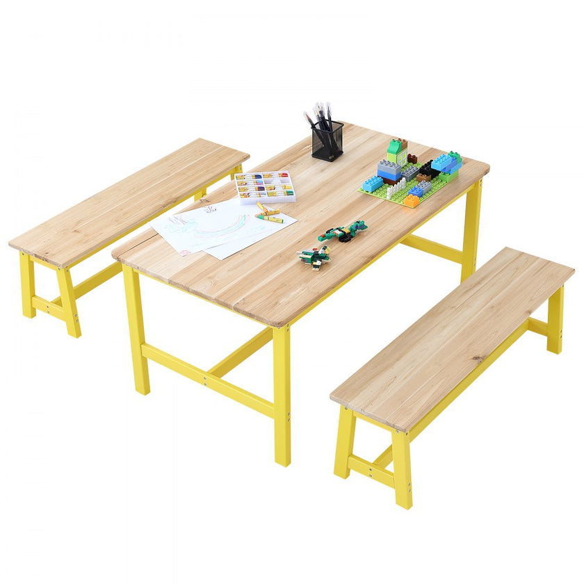 VEVOR Kids Table and Bench Set, Toddler Table and Chair Set of 3, Wood Activity Table for Art, Craft, Reading, Learning