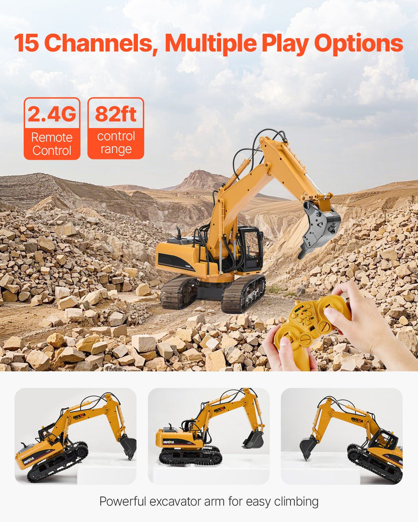 VEVOR Remote Control Excavator Toy 15 Channel 1:14 Scale RC Excavator Digger
