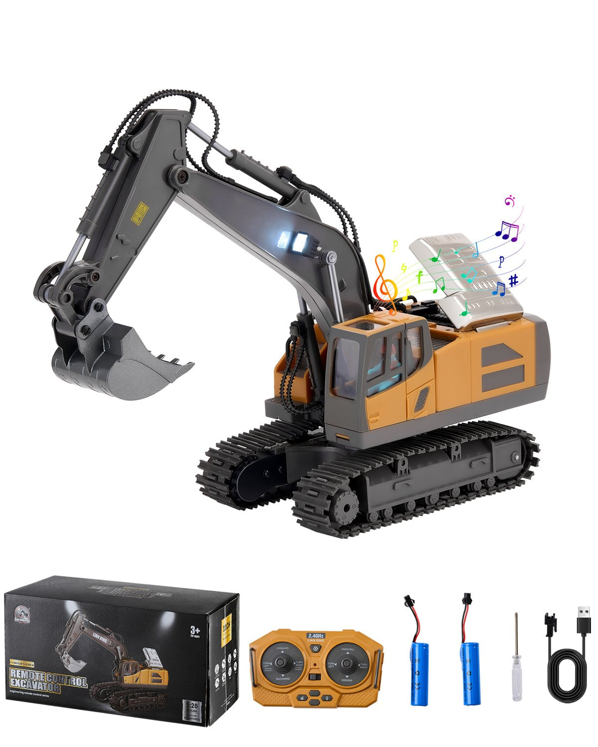 VEVOR Remote Control Excavator Toy 11 Channel 1:20 Scale RC Excavator Digger