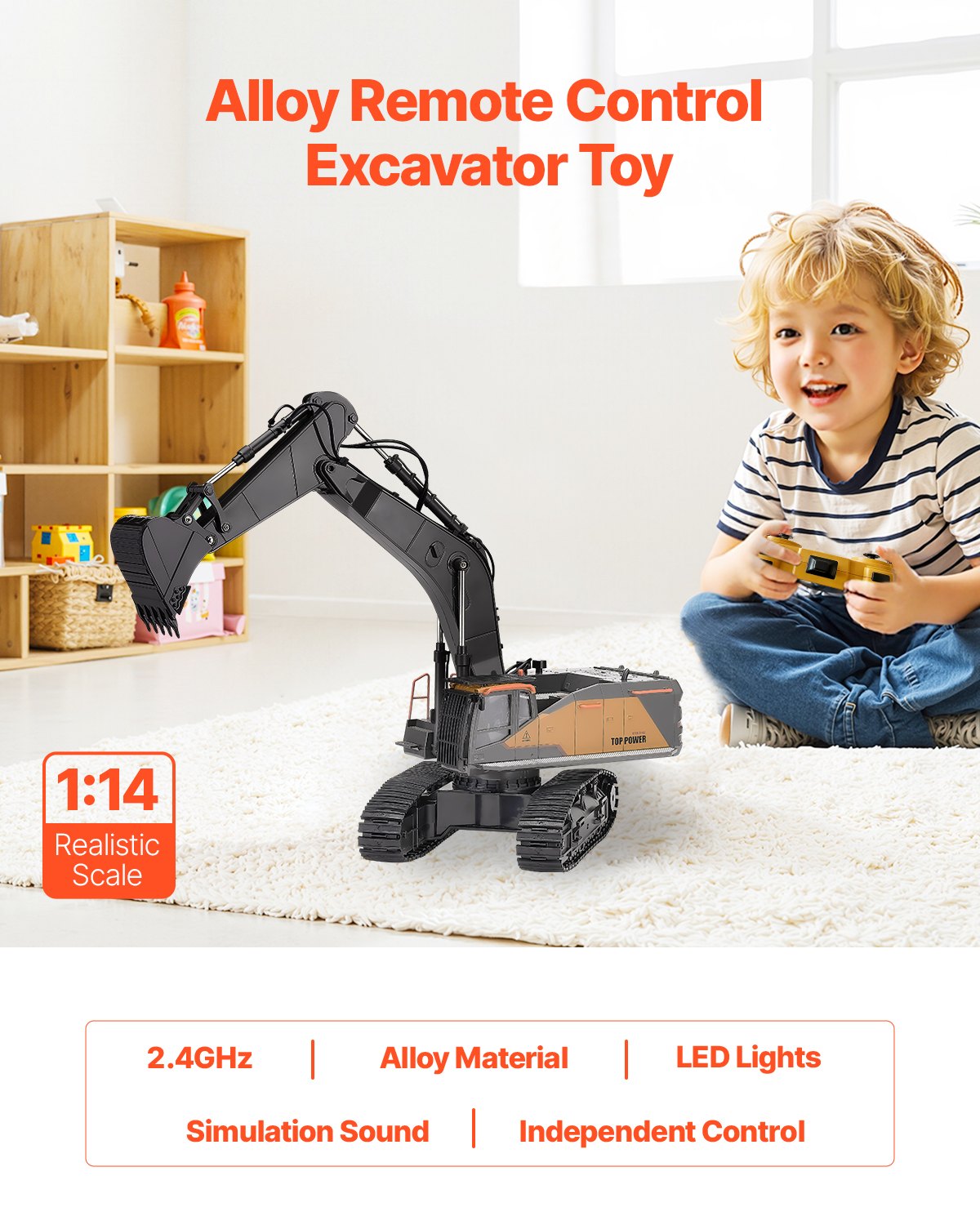 VEVOR Remote Control Excavator Toy 22 Channel 1:14 Scale RC Excavator Digger