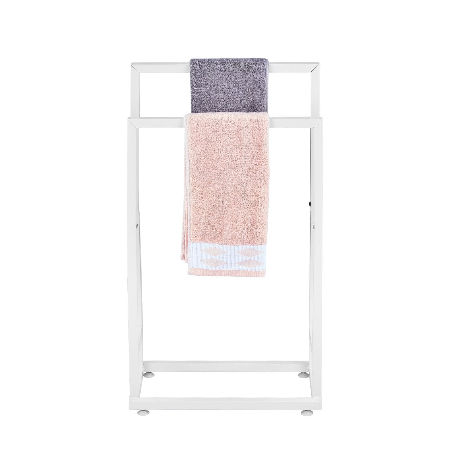 VEVOR Towel Rack 2 Bars Metal Outdoor Towel Holder for Pool Bathroom Spa White