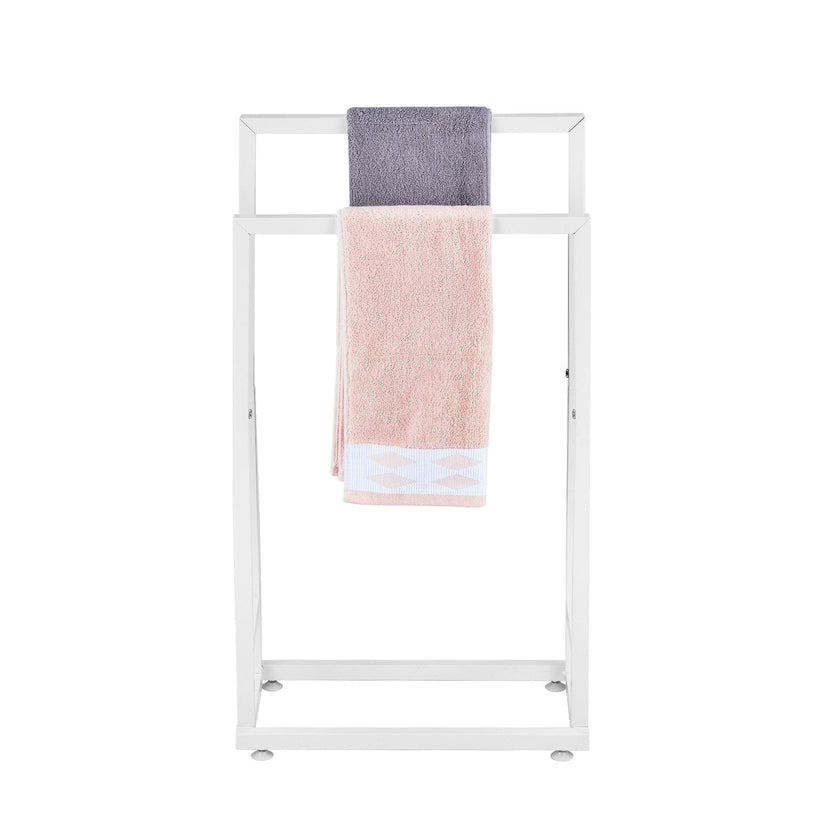 VEVOR Towel Rack 2 Bars Metal Outdoor Towel Holder for Pool Bathroom Spa White