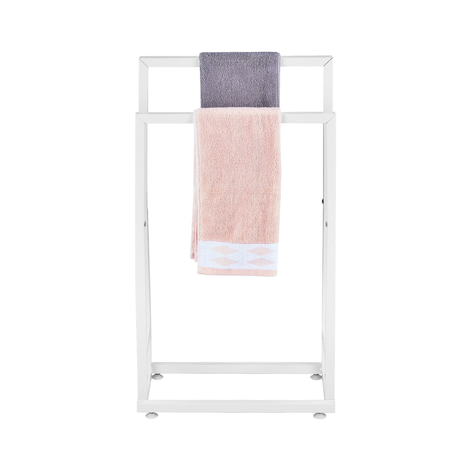 VEVOR Towel Rack 2 Bars Metal Outdoor Towel Holder for Pool Bathroom Spa White