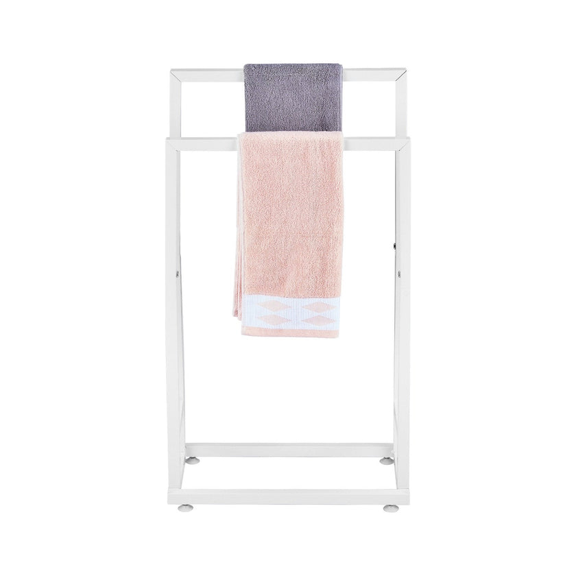 VEVOR Towel Rack 2 Bars Metal Outdoor Towel Holder for Pool Bathroom Spa White