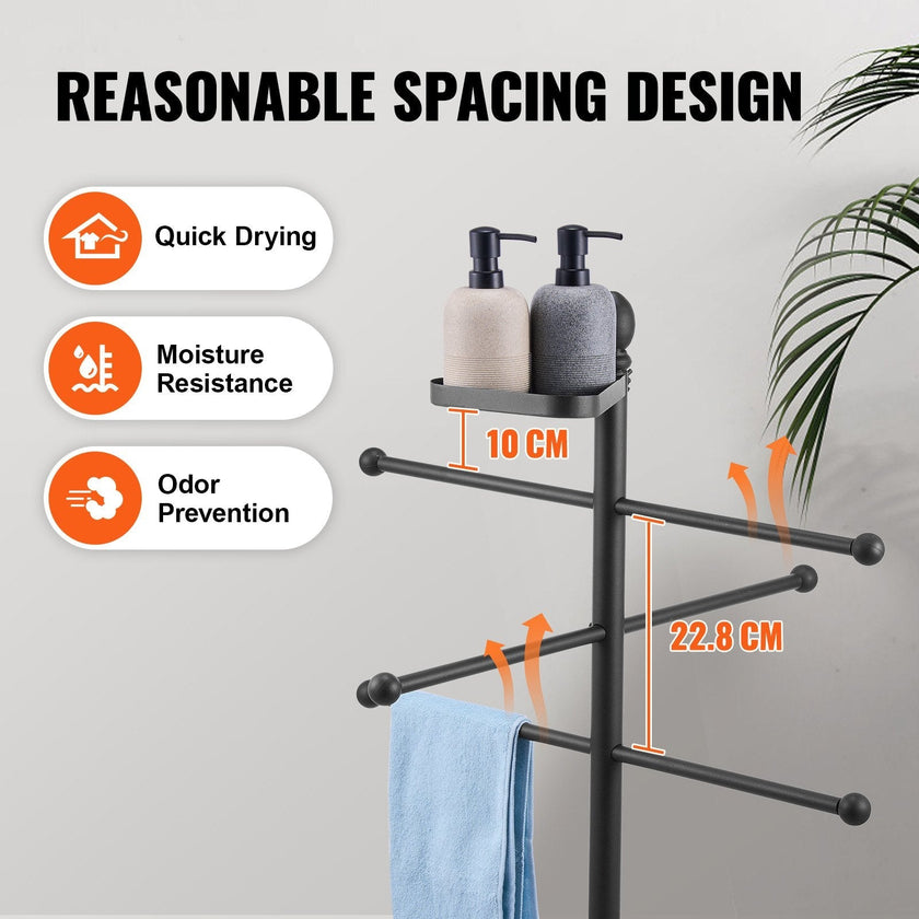 VEVOR Towel Rack 3-Bar Outdoor Towel Holder with Metal Base Pool Bath Spa Black