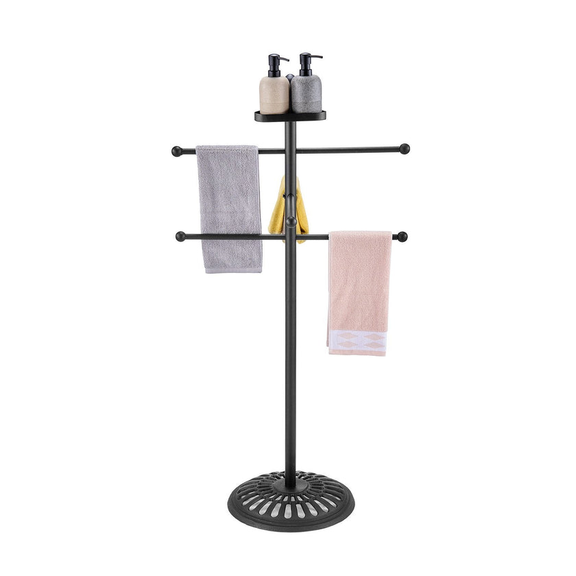 VEVOR Towel Rack 3-Bar Outdoor Towel Holder with Metal Base Pool Bath Spa Black