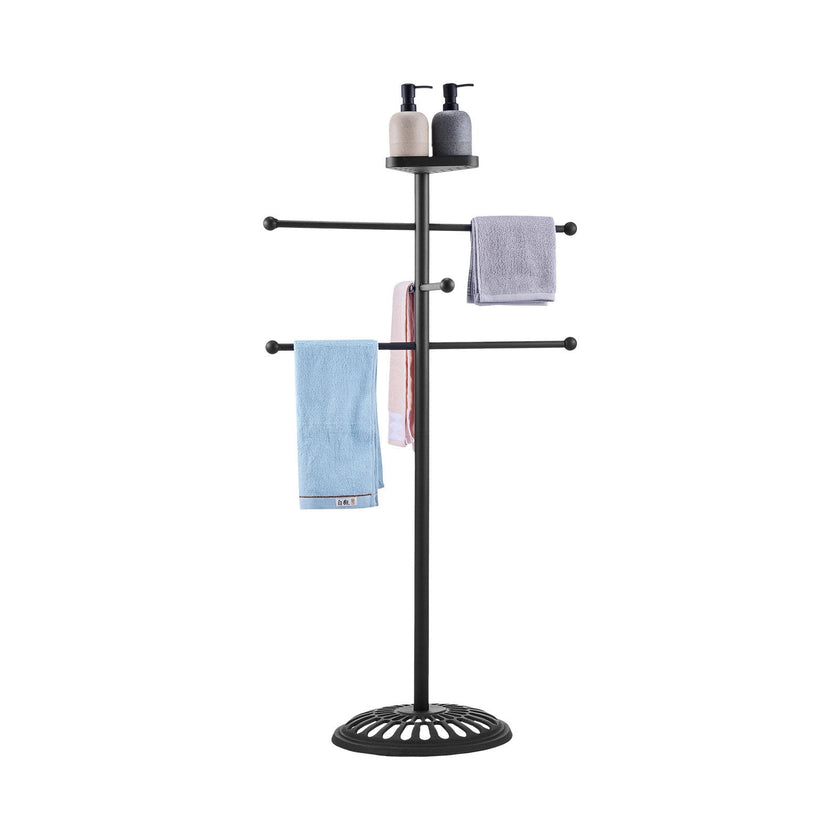 VEVOR Towel Rack 3-Bar Outdoor Towel Holder with Metal Base Pool Bath Spa Black