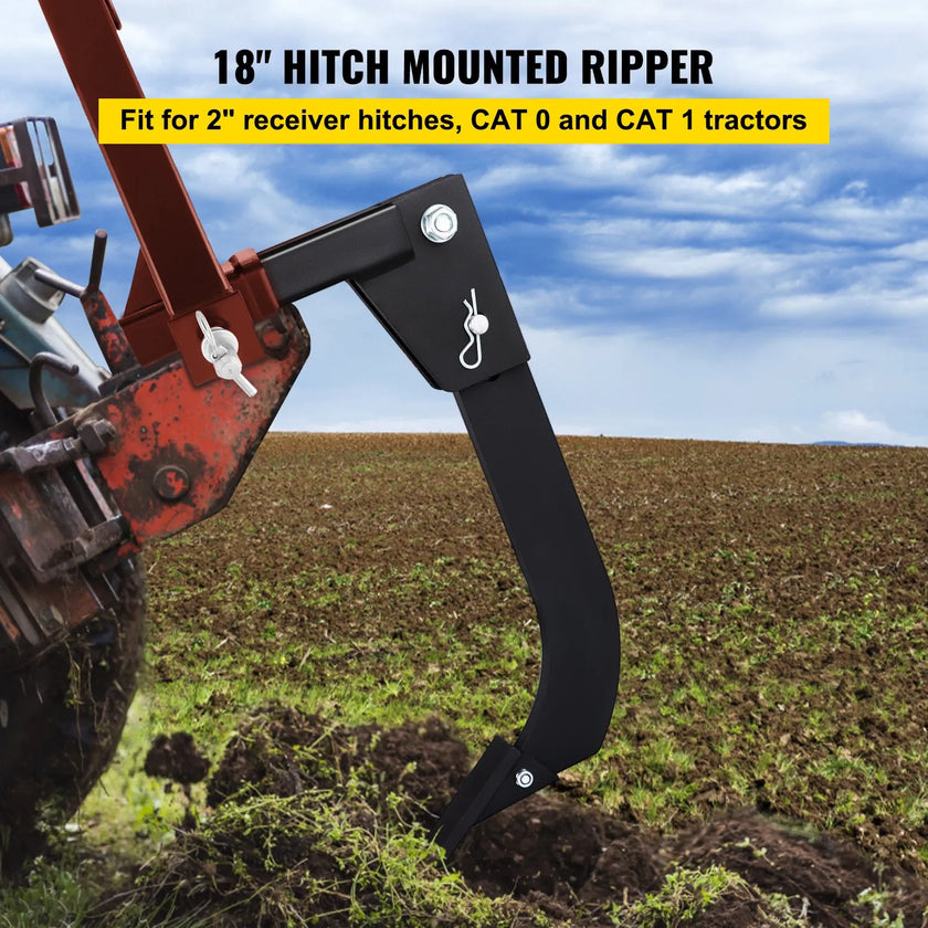 VEVOR Tractor Hitch Mounted Ripper, Heavy-Duty 18 Inch Box Scraper Shank, with 4 Hole Sites Box Blade, 2 Locating Pins Ripper Shanks, 2 Plough Tips Box Blade Shank Teeth, for CAT 0 and CAT 1 tractors