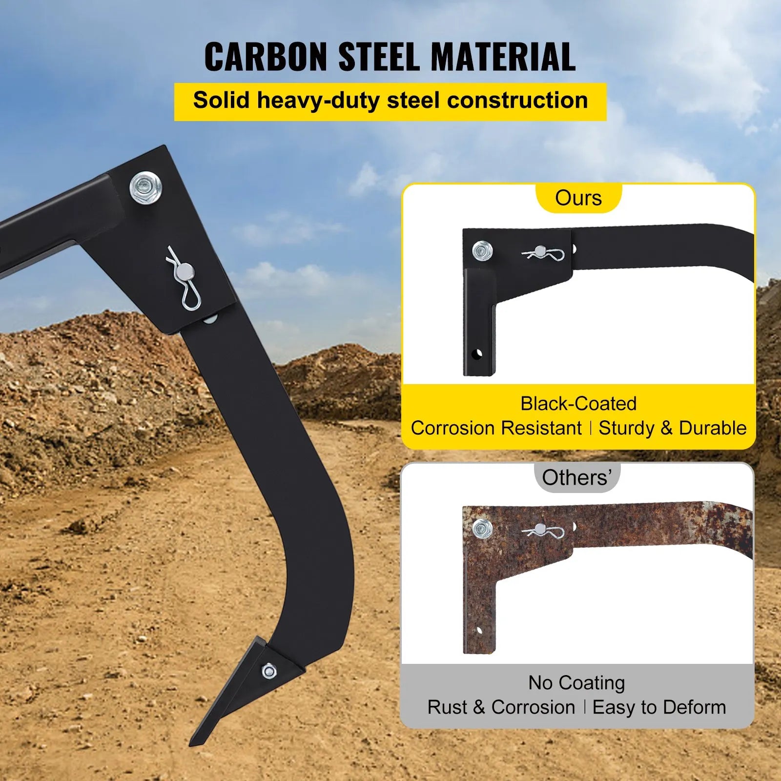 VEVOR Tractor Hitch Mounted Ripper, Heavy-Duty 18 Inch Box Scraper Shank, with 4 Hole Sites Box Blade, 2 Locating Pins Ripper Shanks, 2 Plough Tips Box Blade Shank Teeth, for CAT 0 and CAT 1 tractors