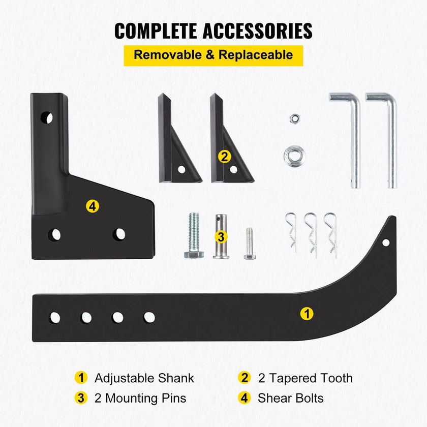 VEVOR Tractor Hitch Mounted Ripper, Heavy-Duty 18 Inch Box Scraper Shank, with 4 Hole Sites Box Blade, 2 Locating Pins Ripper Shanks, 2 Plough Tips Box Blade Shank Teeth, for CAT 0 and CAT 1 tractors
