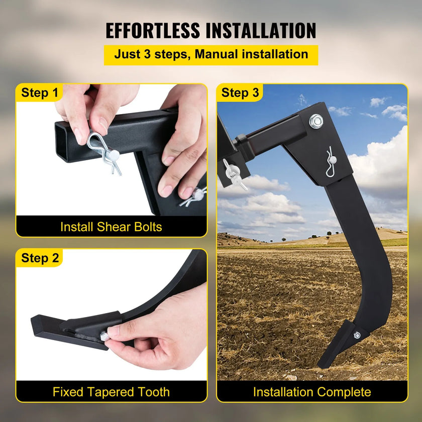 VEVOR Tractor Hitch Mounted Ripper, Heavy-Duty 18 Inch Box Scraper Shank, with 4 Hole Sites Box Blade, 2 Locating Pins Ripper Shanks, 2 Plough Tips Box Blade Shank Teeth, for CAT 0 and CAT 1 tractors