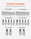 Torx Bit Socket Set 34-Piece Solid Star and Tamper Proof T6-T70 S2 Alloy Steel