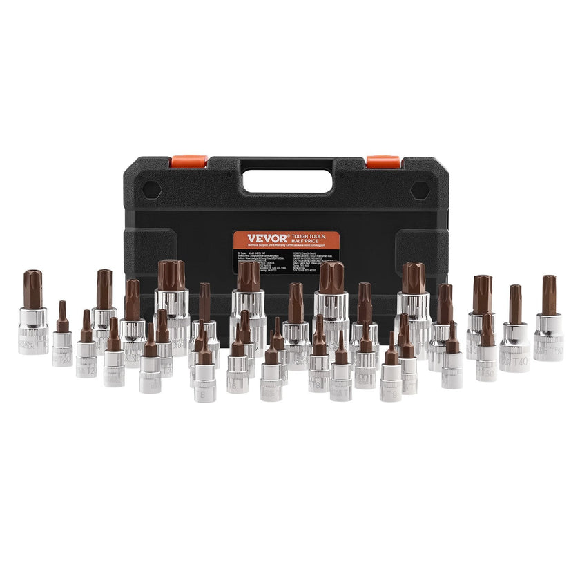 Torx Bit Socket Set 34-Piece Solid Star and Tamper Proof T6-T70 S2 Alloy Steel