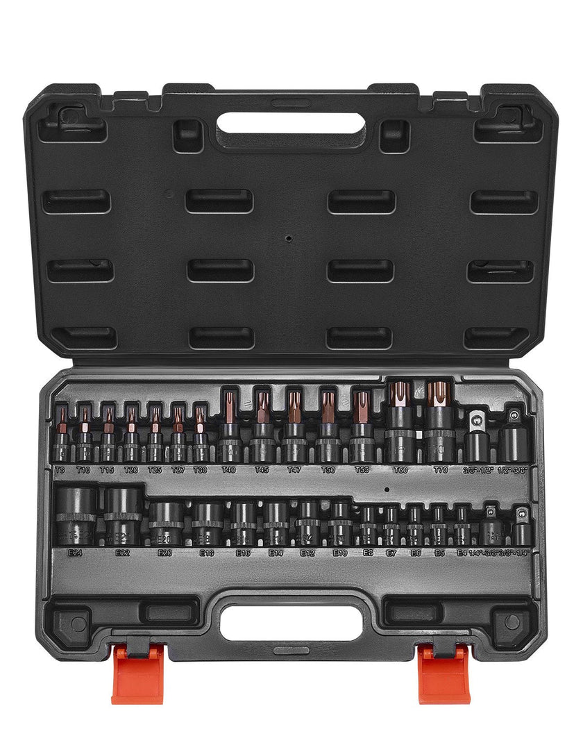 Torx Bit Socket and External Torx Socket Set 31-Piece T8-T70 and E4-E24 Steel