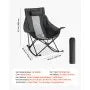 Rocking Camping Chair, Portable Folding Rocker Chair with Side Pocket, Heavy-Duty Outdoor Lawn Chair, Supports 225 lbs, Black & Gray