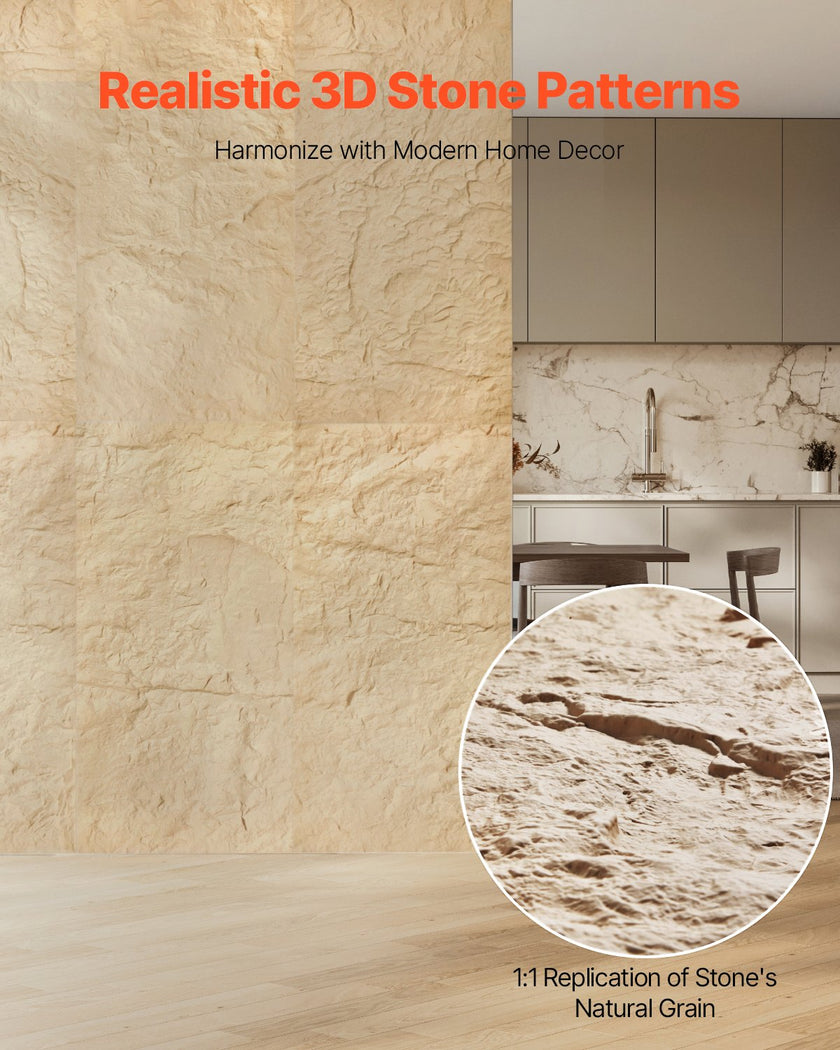 VEVOR 3D Wall Panels 4 Pack 48x24'' PU Stone-Look 32 Sq.Ft Coverage Stone Yellow