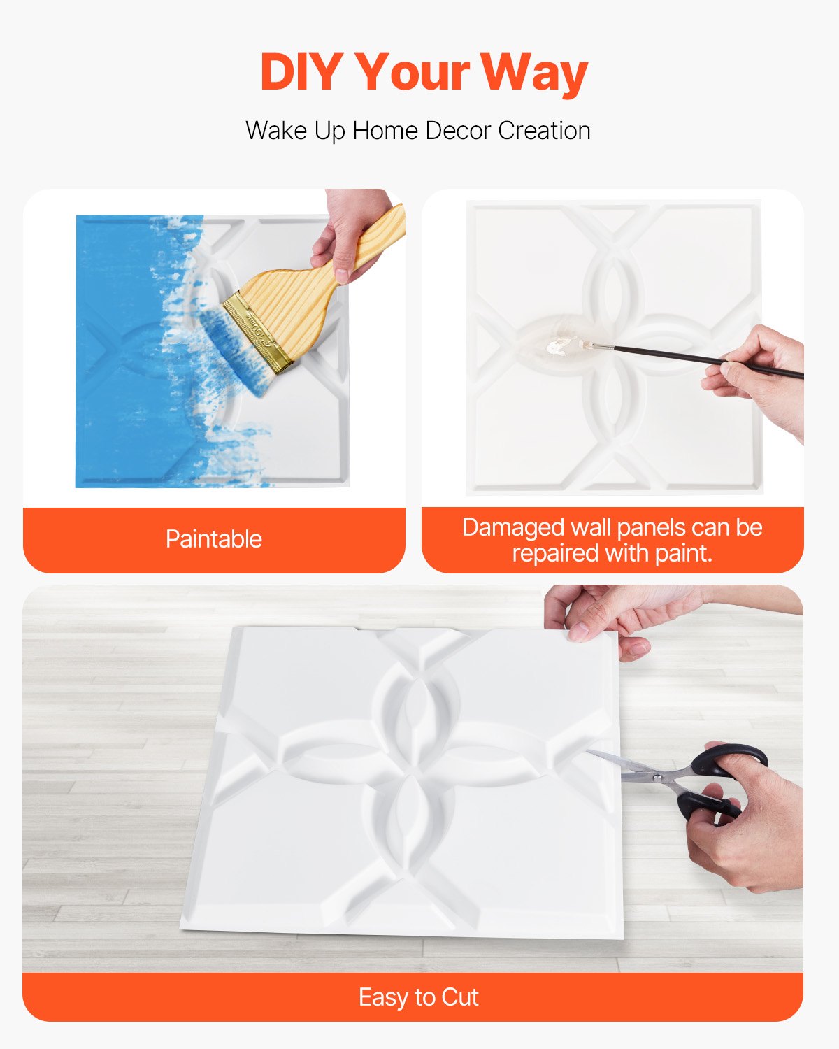 VEVOR 3D Wall Panels 33-Pack 11.81x11.81'' PVC 32 Sq.Ft Coverage Floral White