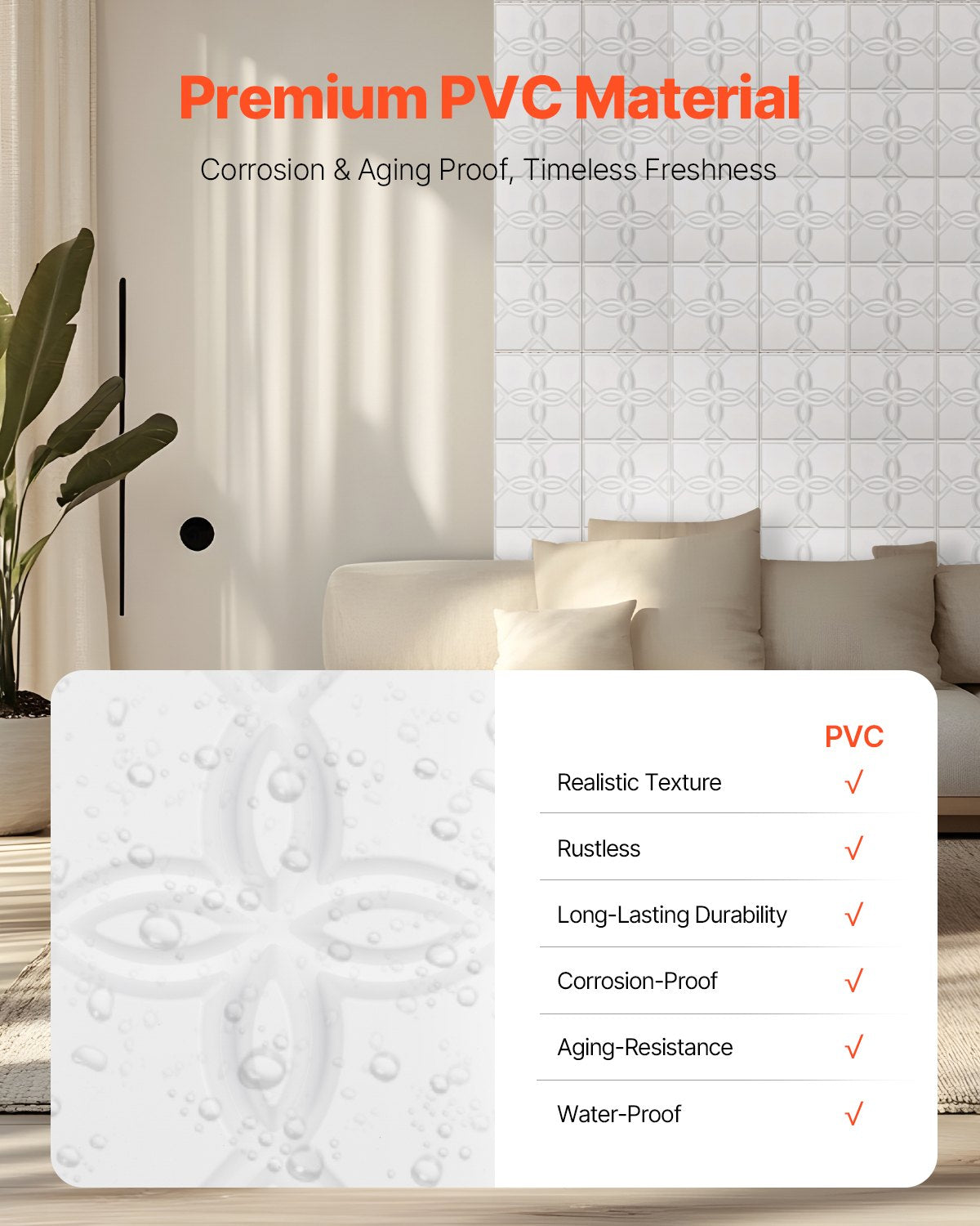VEVOR 3D Wall Panels 33-Pack 11.81x11.81'' PVC 32 Sq.Ft Coverage Floral White