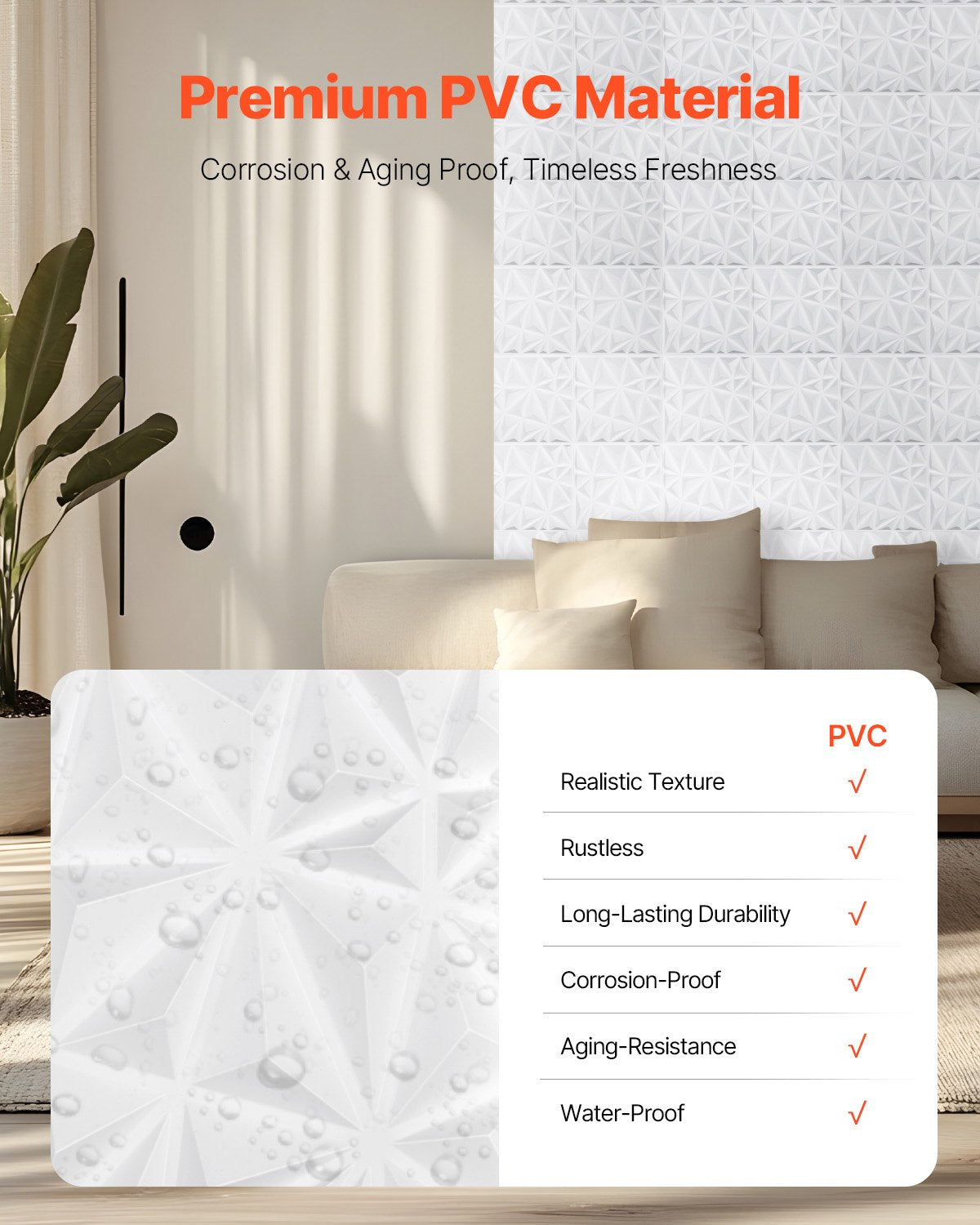 VEVOR 3D Wall Panels 33-Pack 11.81x11.81'' PVC 32 Sq.Ft Coverage Diamond White