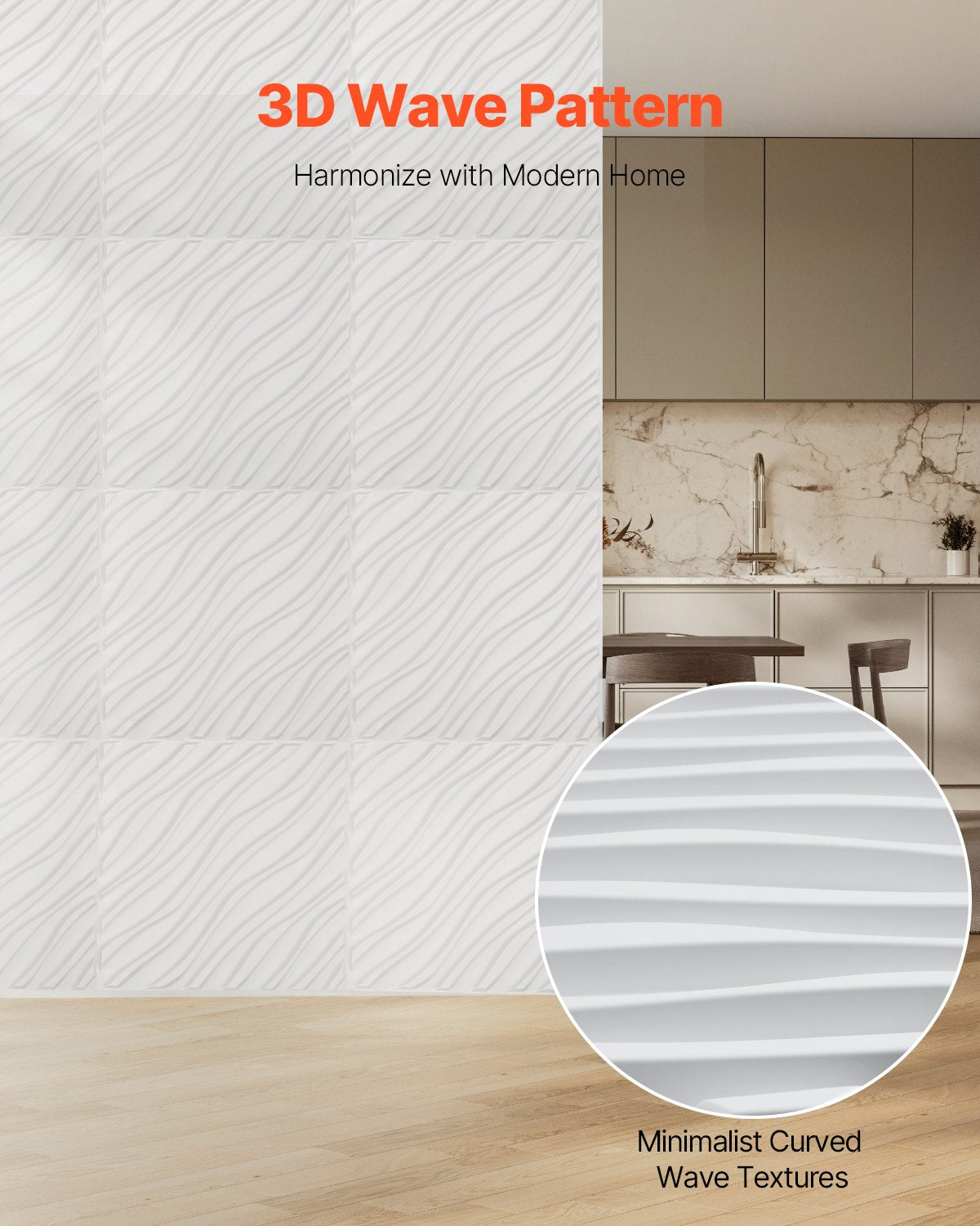 VEVOR 3D Wall Panels 12-Pack 19.7x19.7'' PVC 32 Sq.Ft Coverage Wave Matte White