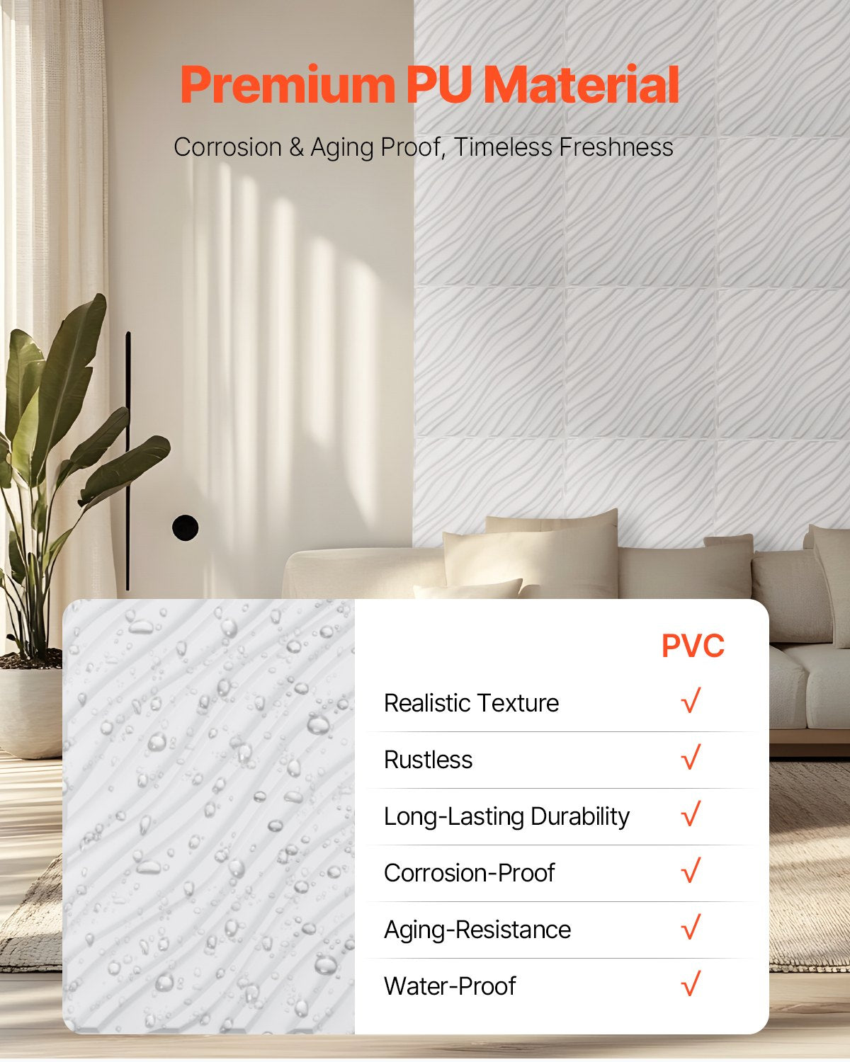 VEVOR 3D Wall Panels 12-Pack 19.7x19.7'' PVC 32 Sq.Ft Coverage Wave Matte White
