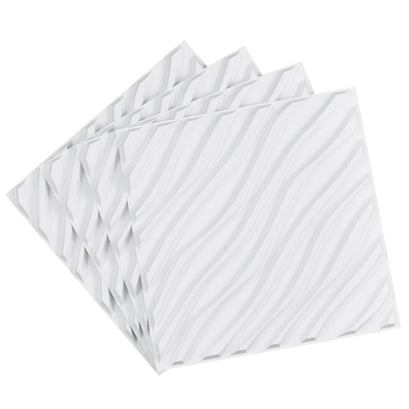 VEVOR 3D Wall Panels 12-Pack 19.7x19.7'' PVC 32 Sq.Ft Coverage Wave Matte White