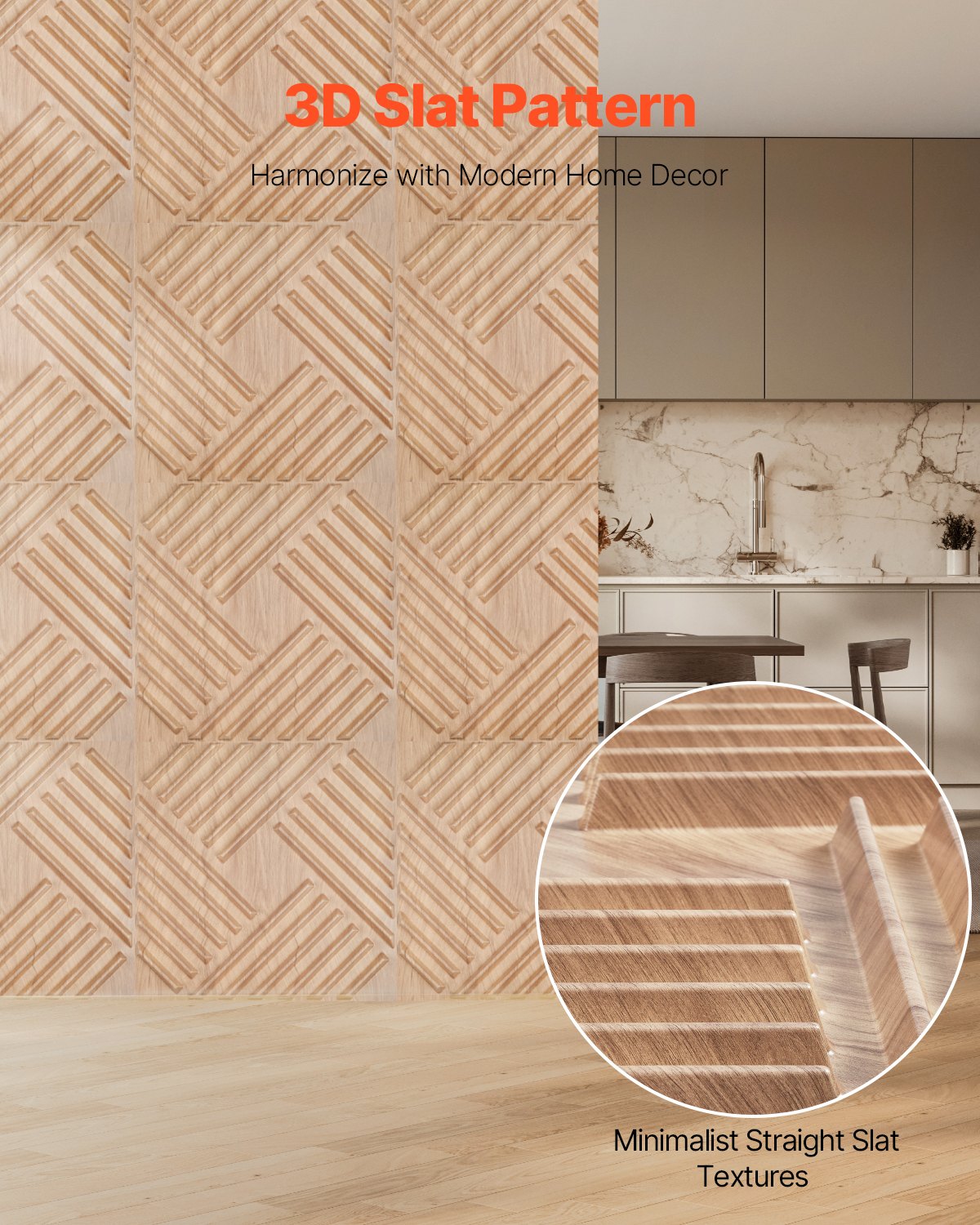 VEVOR 3D Slat Wall Panels 12-Pack 19.7x19.7'' PVC 32 Sq.Ft Coverage Light Wood