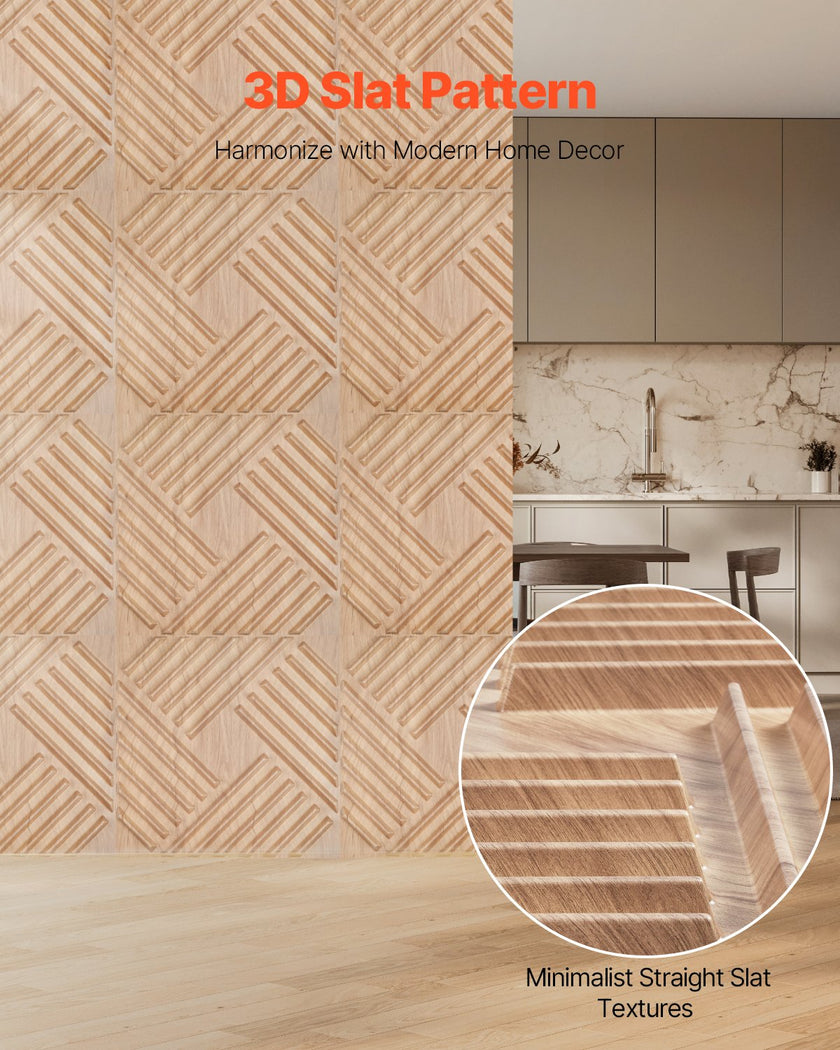 VEVOR 3D Slat Wall Panels 12-Pack 19.7x19.7'' PVC 32 Sq.Ft Coverage Light Wood