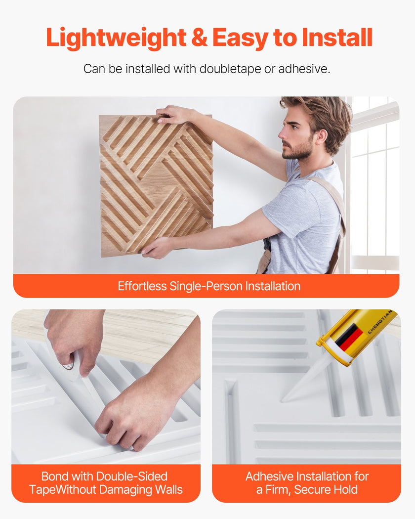 VEVOR 3D Slat Wall Panels 12-Pack 19.7x19.7'' PVC 32 Sq.Ft Coverage Light Wood