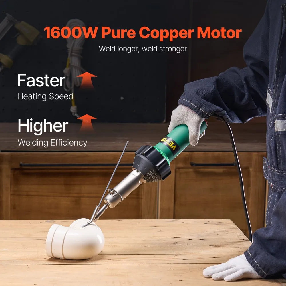 VEVOR Hot Air Plastic Welder 1600W PVC TPO Vinyl Heat Gun Torch & 11 Accessories