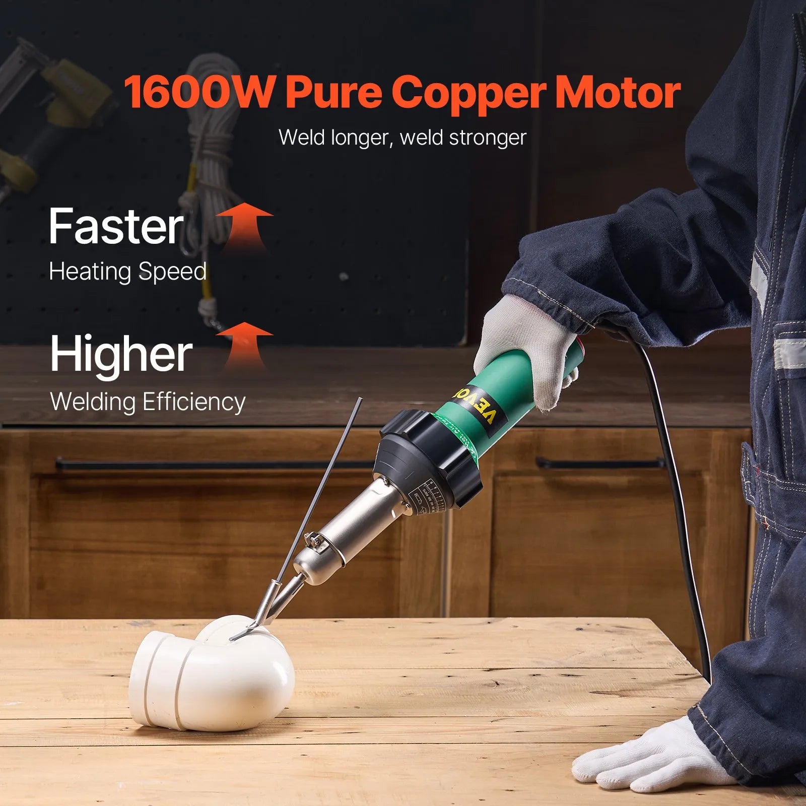 VEVOR Hot Air Plastic Welder 1600W PVC TPO Vinyl Heat Gun Torch & 14 Accessories