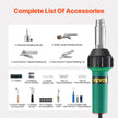 VEVOR Hot Air Plastic Welder 1600W PVC TPO Vinyl Heat Gun Torch & 14 Accessories