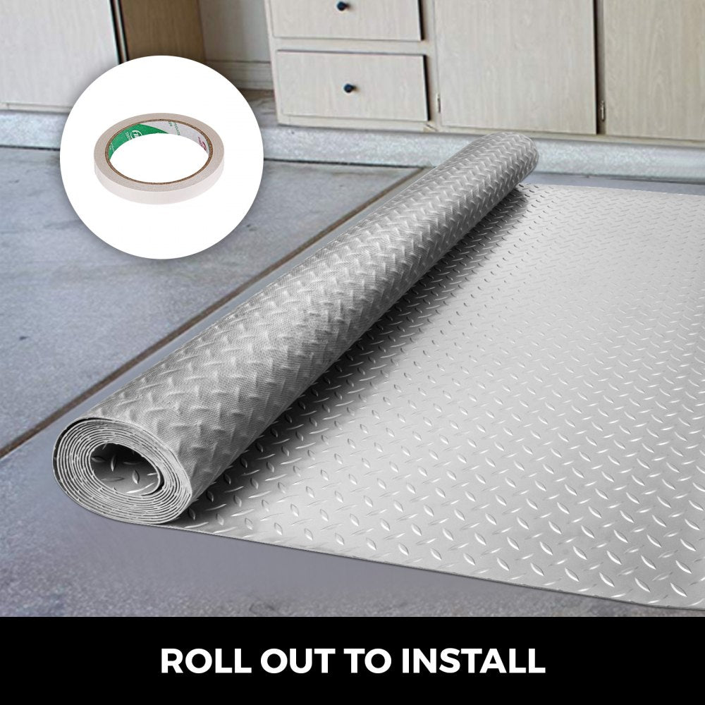 VEVOR Garage Floor Mat 25.5 x 3.6 Ft Garage Flooring 2.5mm Thickness Silver Garage Mat PVC Garage Floor Mats for Under Cars
