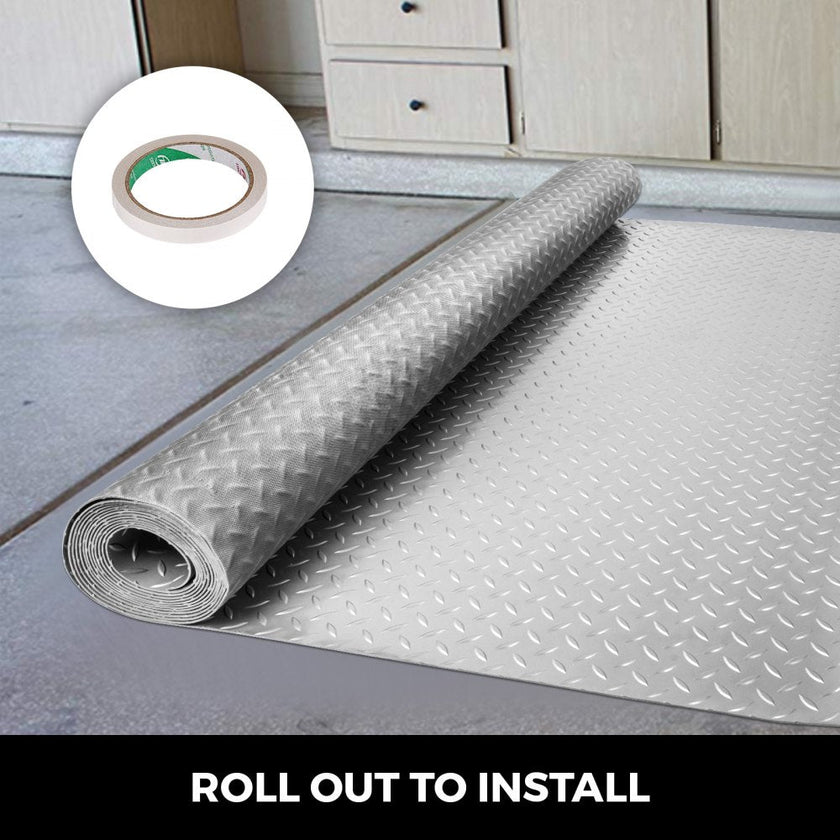 VEVOR Garage Floor Mat 25.5 x 3.6 Ft Garage Flooring 2.5mm Thickness Silver Garage Mat PVC Garage Floor Mats for Under Cars