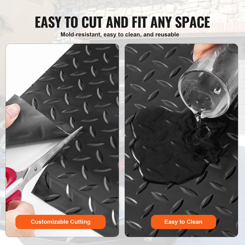 VEVOR Garage Floor Mats 2 Rolls 14.7 x 3.6 Ft Garage Mat 2.5mm Thickness Black Garage Flooring PVC Garage Mats for Under Car