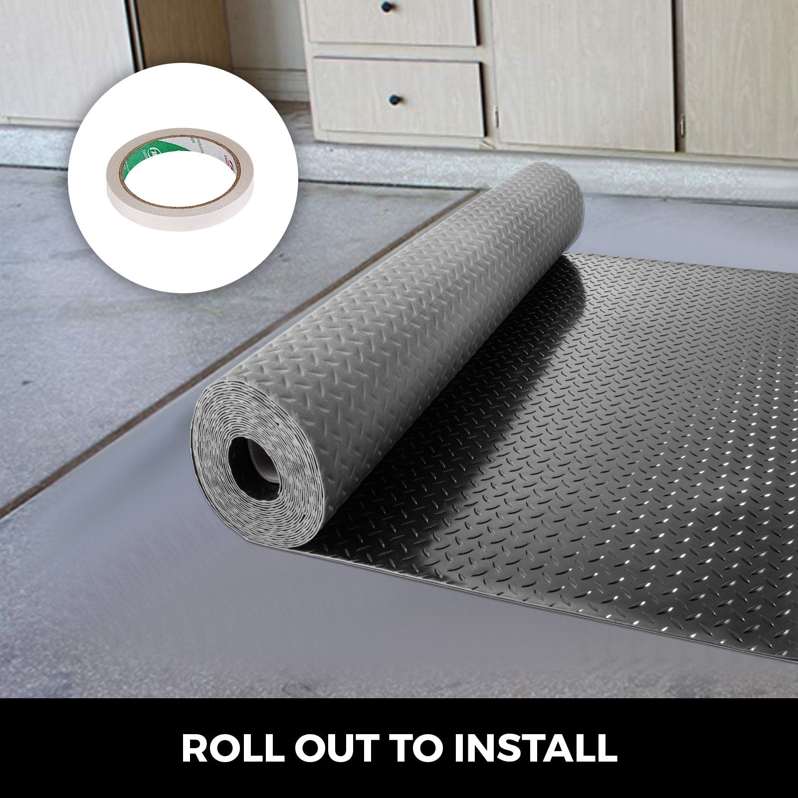 VEVOR Garage Floor Mats 2 Rolls 17 x 3.6 Ft Garage Mat 2.5mm Thickness Black Garage Flooring PVC Garage Mats for Under Car
