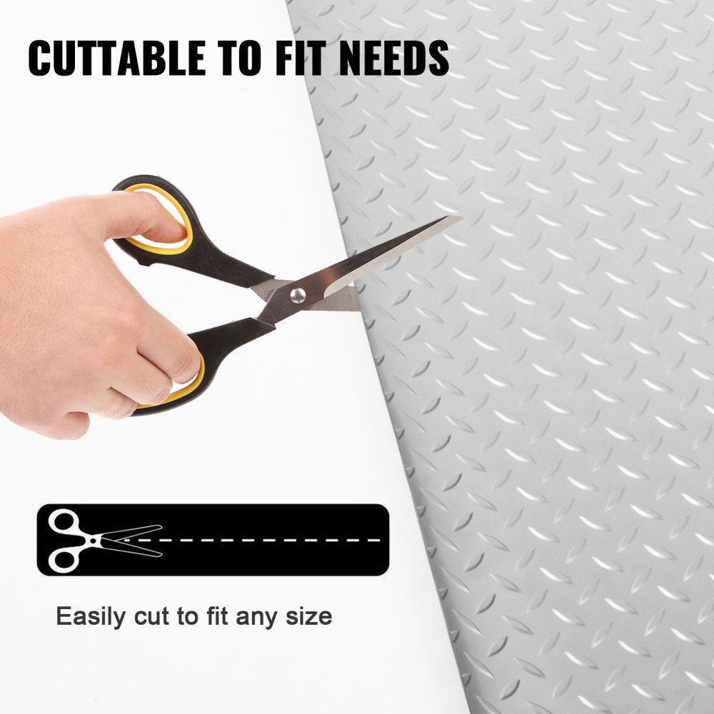 VEVOR Garage Floor Mat 3.9x6.56ft Vinyl Garage Flooring Roll Anti-Slide Diamond Texture Silver Garage Mats for Under Car 25.6sqft Covering Space DIY PVC Garage Floor Mat for Gyms Boats Car Trailer