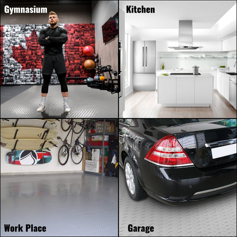 VEVOR Garage Floor Mat 3.9x6.56ft Vinyl Garage Flooring Roll Anti-Slide Diamond Texture Silver Garage Mats for Under Car 25.6sqft Covering Space DIY PVC Garage Floor Mat for Gyms Boats Car Trailer