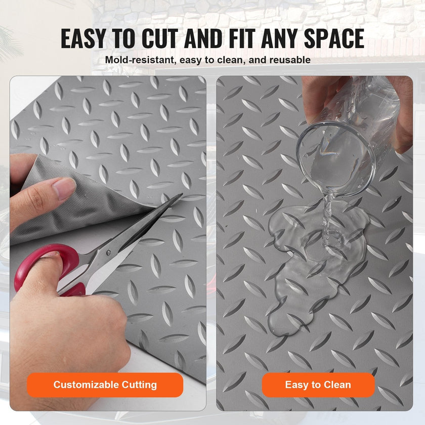 VEVOR Garage Floor Mat 4.9x19ft Vinyl Garage Flooring Roll Anti-Slide Diamond Texture Silver Garage Mats for Under Car 93 sqft Covering Space DIY PVC Garage Floor Mat for Gyms Boats Car Trailer